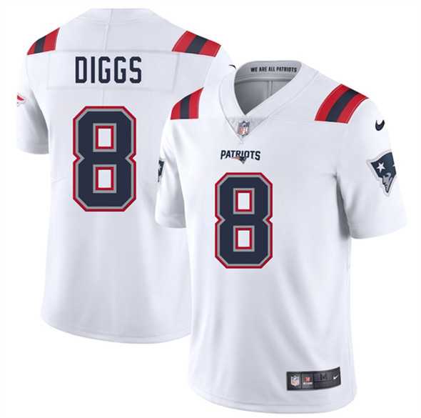 Men & Women & Youth New England Patriots #8 Stefon Diggs White 2025 Vapor Limited Stitched Jersey